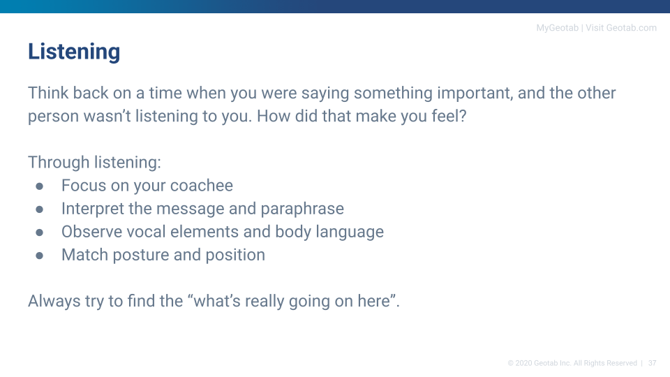 KCS coach training slide about listening skills