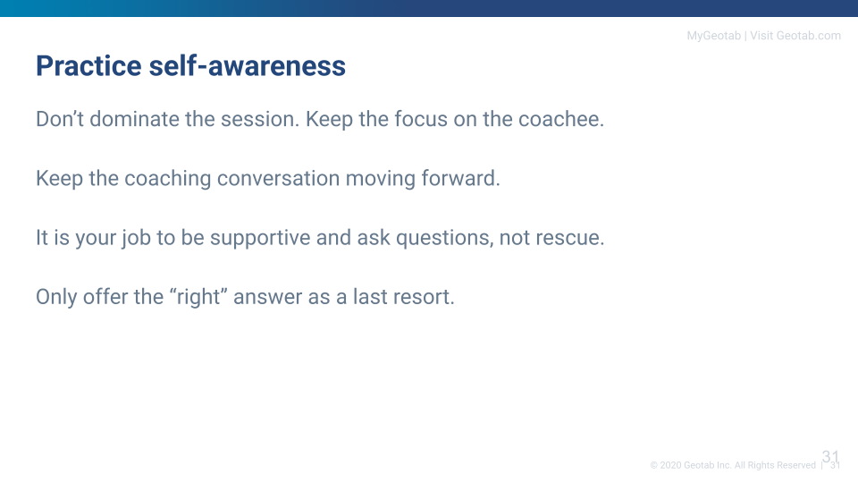KCS coach training slide about practicing self-awareness